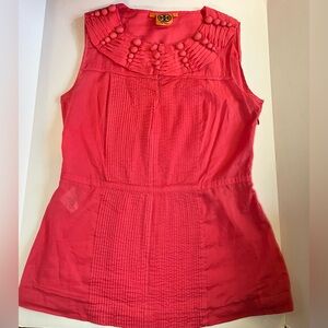 Tory Burch Sleeveless Pintuck Ruffle Collar Top Womens sz 4 Salmon Pink